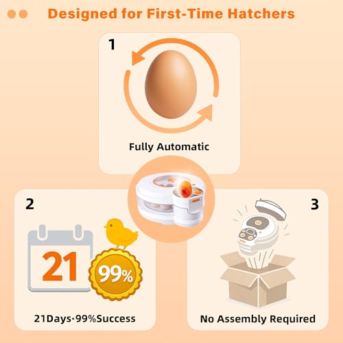 Egg Incubator for Hatching Eggs: Automatic Turner with ±1°F Temperature & Auto Humidity Control - 21-Day Stable Hatching for Chickens - 12-18 Eggs Per Batch - No Assembly