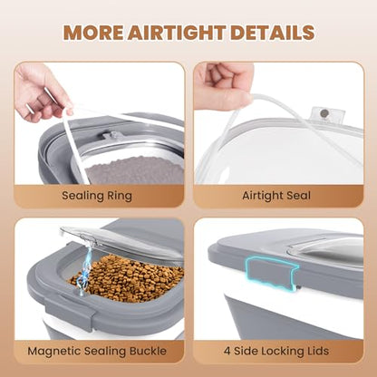 23-25 Lbs Airtight Dog Food Storage Container,Collapsible Dog Food Container with Lid,Wheels,Handle,Large Pet food storage Container with Scoop,Small Food Container for Dog Cat - color: Grey/25 LBS