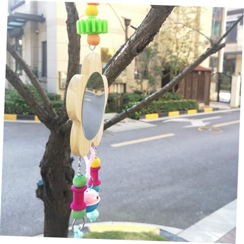 Abaodam Funny Chicken Toy Wooden Hanging Mirror for Hens Pet Rooster Mirror Pendant Coop Toys Bells Random Color
