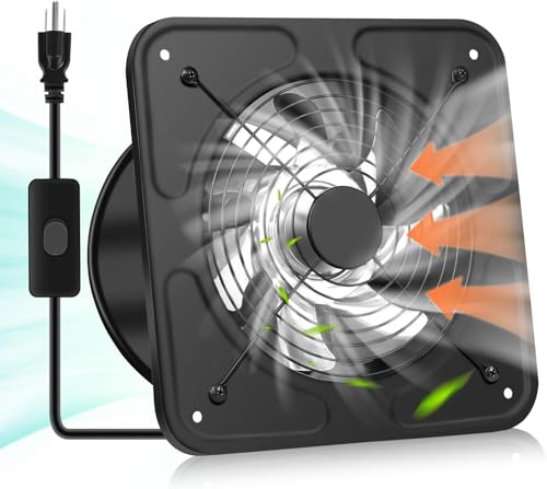 YOZON 10-Inch Kitchen Exhaust Fan with Switch, 727CFM Garage Exhaust Fan, Wall Mounted Vent Fan, Ventilation Fan with Backdraft Damper for Attic, Workshop, Window, Smoking Room - size: 10 inch