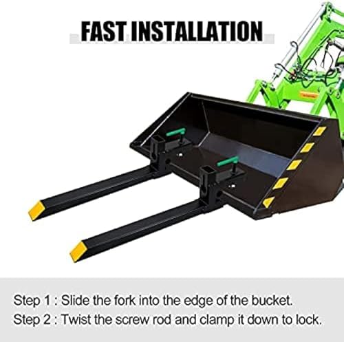 Clamp On Debris Forks To 48-60" Bucket, Heavy Duty Pallet Fork Fit For Loader Bucket Skidsteer Tractor,43''without Stabilizer Bar - size: 43''without Stabilizer Bar