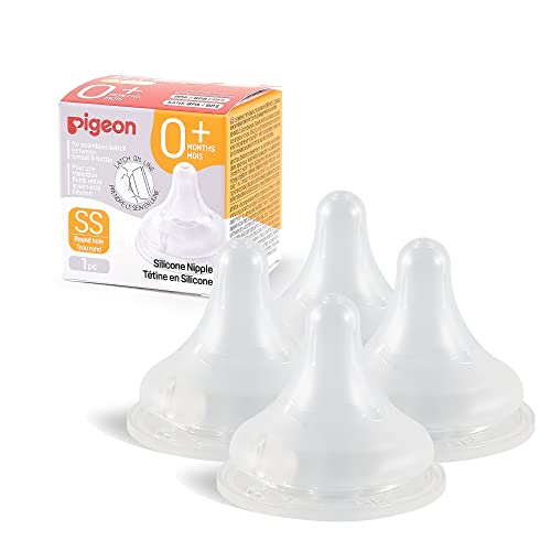Pigeon Silicone Nipple (SS) with Latch-On Line, Breastlike Natural Feel, Newborn Super Slow Flow, 0+ Months, 4 Counts - color: 0m+, SS, 4 counts