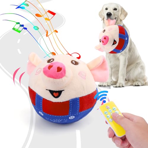BABORUI Remote Control Interactive Dog Toys Pig, Jumping Squeaky Dog Toys with Recording and Music Modes, Rechargeable Moving Dog Chew Toys for Small/Medium/Large Dogs to Keep Them Busy(Red Pig) - color: Remote Control Red Pig