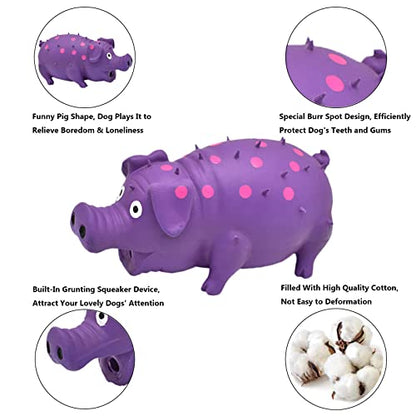 Pig Squeaky Dog Toy, 2 PCS Interactive Rubber Dog Chew Toy - Durable Latex Spot Grunting Pig Toys that Oink for Small Medium Large Dogs (Blue, Purple) - color: Blue, Purple