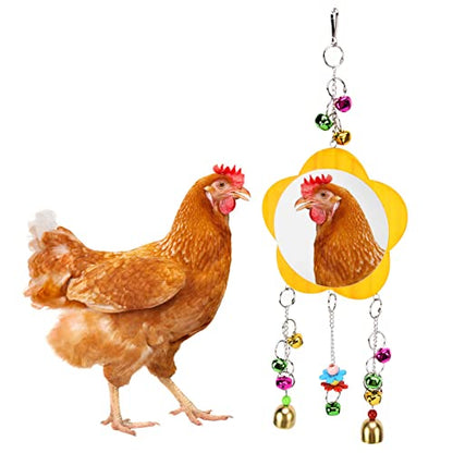 Chicken Mirror Toy with Bell, Wooden Hanging Playing Toy for Pet Chickens and Birds - Safe Non - Materials, Engaging Musical Entertainment, Ideal for Foraging and Gathering