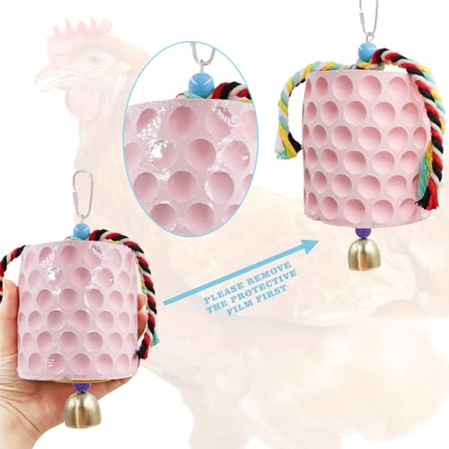 Chicken Coop Accessories, Chicken Beak Grinding Calcium Stone with Bell, Chicken Toys for Coop, Enrichment Toys for Hens, Ducks, Geese, Turkeys, Poultry - color: Pink