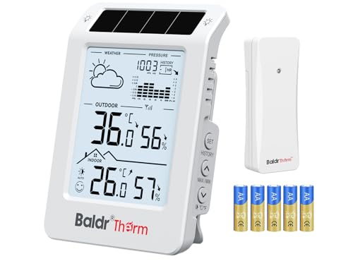 BaldrTherm Outdoor Indoor Thermometer Wireless Weather Station, Dual-Zone Childroom Temp Humidity Monitor, Auto Smart Backlight,Temp/Humidity/Barometric Trend Visualization, White&White - color: White&White