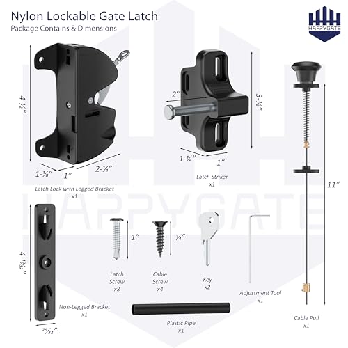 Key Lockable Two Sided Gate Latch, Outdoor Fence Gate Lock Double Sided Gate Latch, 2 Way Gate Latch Lock with Spring Loaded Pull Cable, Fence Locks for Outdoor Gates Metal, Wood Fence