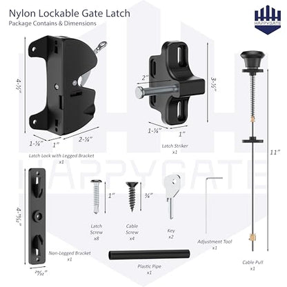 Key Lockable Two Sided Gate Latch, Outdoor Fence Gate Lock Double Sided Gate Latch, 2 Way Gate Latch Lock with Spring Loaded Pull Cable, Fence Locks for Outdoor Gates Metal, Wood Fence