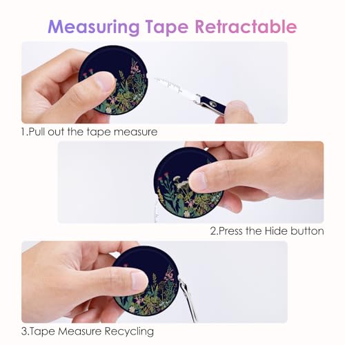 Sewing Tape Measure，Colour Printed Small Retractable Soft Measuring Tape for Tailor Cloth Fabric Body Measurements. - color: Black Flower