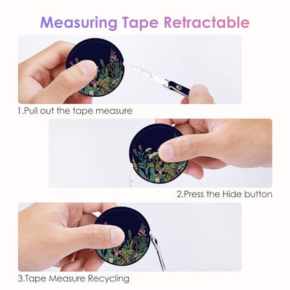 Sewing Tape Measure，Colour Printed Small Retractable Soft Measuring Tape for Tailor Cloth Fabric Body Measurements. - color: Black Flower