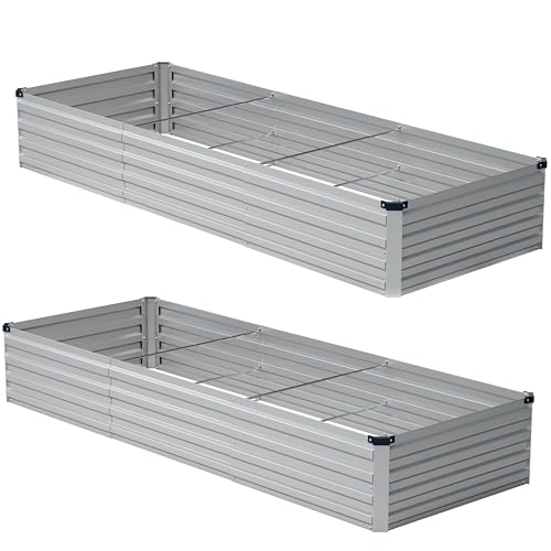 zunatu 10x2x1ft(2 Pack) Galvanized Raised Garden Bed,Outdoor Planter Boxes Metal Patio Kit Planting Bed for Vegetables Flowers,Silver - color: Silver, size: 10x2x1ft (2 Pack)