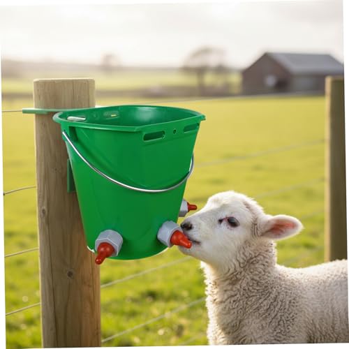 Feed Bucket, 8L Large Capacity Livestock Milk Goat Feeder with Nipple, Green Sheep Feeder & Baby Bottle Bucket for Calves, Lambs, and Kids, 3 Mouth - color: 3 Mouth
