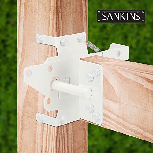 Self-Locking Gate Latch Heavy Duty Post Mount Automatic Gravity Lever for Wooden/PVC Fence, Door Lock with Fasteners Hardware for Secure Pool |Yard | Garden, Steel, White - color: White