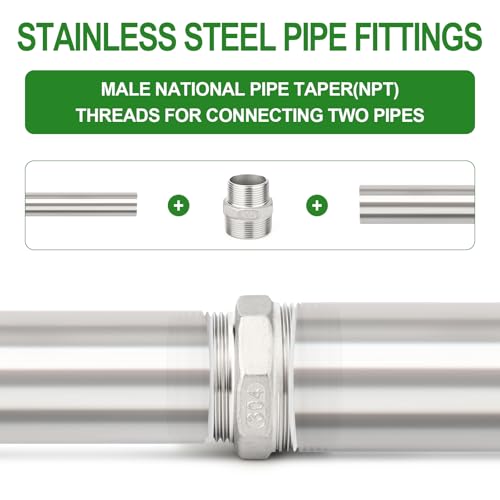 TAISHER 2PCS Cast 304 Stainless Steel Hex Nipple, Reducer Pipe Fitting 2" NPT Male x 1-1/2" NPT Male - size: 2" NPT x 1-1/2" NPT