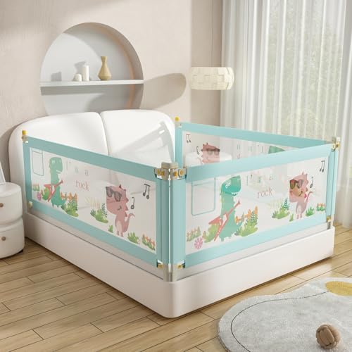 Bed Rail for Toddlers Twin, Full, Queen, King & Cal kingMattress Size | Swing Down Rail Guard | Mattress Side Rail for Kids (Blue Dinosaur, (3 Sides for Full Size) 75x75x54 Inch) - color: Blue Dinosaur, size: (3 Sides for Full Size ) 75x75x54 Inch