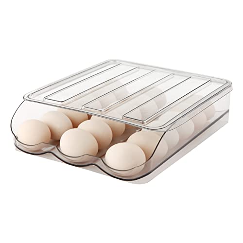 MesRosa Egg Holder for Fridge, Automatically Rolling Egg Storage Container for Refrigerator,Large Capacity Egg Organizer for Fridge with Lid,Clear Plastic Dispenser, Tray & Bin -1 Layer - size: 1 Layers Holder 18 Eggs