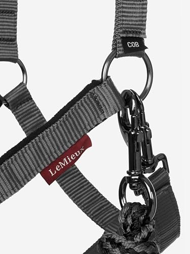 LeMieux Vogue Fleece Headcollar - Halter & Leadrope - Extra Padding, Adjustable at Curb and Poll Strap - color: Black / Grey, size: full
