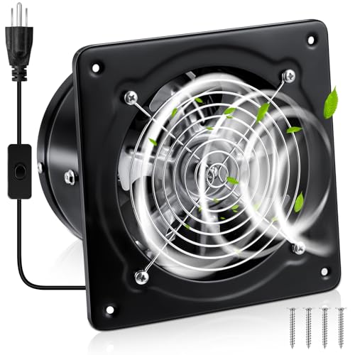 Yaocom 6 Inch Exhaust Fan 308 CFM Kitchen Ceiling Exhaust Fan with Switch Small Bathroom Potable Plug in Garage Damper for Window Shop, Smoking Room, Industrial Ventilation Use, Black - color: Black, size: 6 Inch