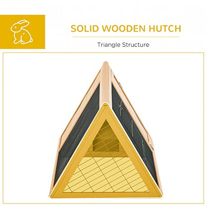 PawHut 46" x 24" Wooden A-Frame Outdoor Rabbit Hutch, Small Animal Cage, Bunny Hutch with Outside Run & Ventilating Wire, Yellow - color: Brown, size: 45.8"L x 24.5"W x 20.8"H