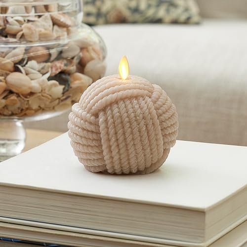 Luminara - Flameless Holiday Crystal Beads Glitter Sphere Candle - Timeless Taupe Rope Ball - Pack of 1-4x4.25 - Auto Timer Built-in 5-Hour Timer - color: Timeless Taupe Rope Ball