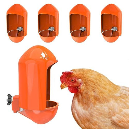 Large Chicken Waterer Cups Automatic with Anti-Roosting Cover | Poultry Waterer Cups Suitable for Chicks, Duck, Goose, Turkey and Bunny (5 Pack)