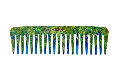 Rock & Ruddle Wide Tooth Comb | Perfect for Detangling Wet Hair and Applying Hair Color - Peacocks - color: Peacocks