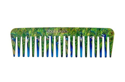 Rock & Ruddle Wide Tooth Comb | Perfect for Detangling Wet Hair and Applying Hair Color - Peacocks - color: Peacocks
