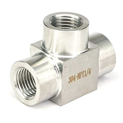 1/4 in NPT Female Tee 3 Way Pipe Fitting 304 Stainless Steel Water Gas Oil - style: 1/4" NPT