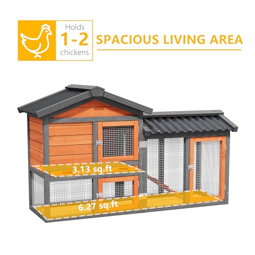 Chicken Run Coop, Wooden Duck Coop Outdoor 2-Tier Hen House All Weather Used Poultry Quail Cage Rabbit Hutch Pet Hideout with Ramp for Small Medium Animals-Expandable Design (Brown) - color: Brown