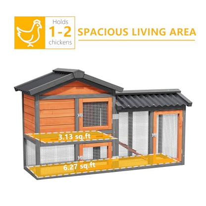 Chicken Run Coop, Wooden Duck Coop Outdoor 2-Tier Hen House All Weather Used Poultry Quail Cage Rabbit Hutch Pet Hideout with Ramp for Small Medium Animals-Expandable Design (Brown) - color: Brown