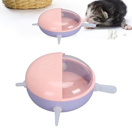 Semme Pet Milk Bowl with 5 Nipples Breathing Device for Kittens Puppies Small Animals Safe Feeder with Lid (Pink) - color: Pink