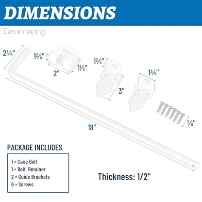 18" Heavy Duty Cane Bolt Gate Drop Rod Hardware Ground Latch for Wood PVC Vinyl Metal Fences Gates, Double Doors, White Solid Steel -1 Pack - size: 18 Inch