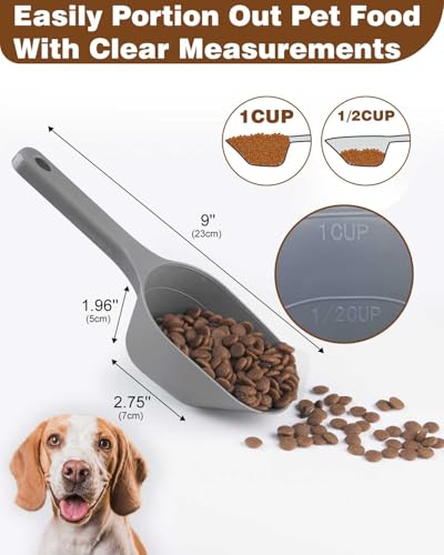 2PACK Dog-Cat Food-Scoop Measuring-Cup,1 Cup Capacity Versatile Plastic Pet Food Scoop with Measuring Lines 1 Cup and 1/2 Cup for Precise Portion Control (Grey and Green) - color: Green and Grey