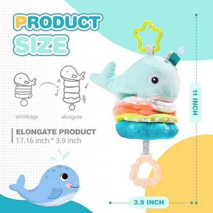 Jollybaby Baby Musical Pull String Hanging Toy for Stroller Car Seat Crib Play Gym, Plush Stuffed Whale Toy for Carseat with Music Teether Crinkle Paper, Sensory Toy for 0-6-12-18 Months Baby Gift - style: Whale