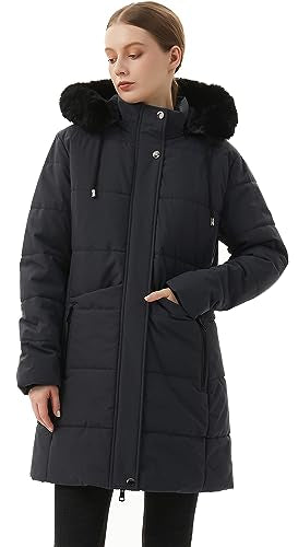 MOERDENG Women's Winter Puffer Coat Thicken Fleece Lined Down Jacket Waterproof Faux Fur Detachable Hooded Parka - color: Darkgrey, size: Large