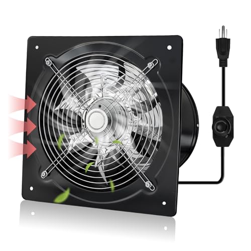 10 Inch Exhaust Fan,794CFM Kitchen Exhaust Fan with Speed Controller,110V 100W Wall Mounted Vent Fans with Damper for Shop, Smoking Room, Industrial Ventilation Use (10-inch Black) - color: 10-inch Black