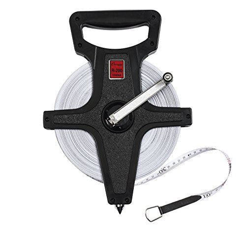Champion Sports Open Reel Measuring Tapes – Durable Hand Crank with Metal Spike, Dual-Sided Feet & Meters, Perfect for Track & Field and Long Jump, 200 Feet/60 Meters - size: 60 m