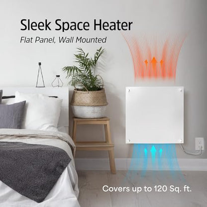 EconoHome Convection Wall Heater with Thermostat - 400W Electric Wall Mounted Space Heater Panel - Updated Model, 120V - Heats Rooms up to 120 Sq Ft - size: 400W