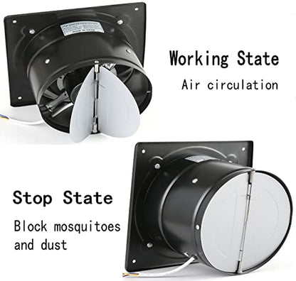 Nalle 8 inch Exhaust Fan 80W 500CFM Through-wall installation Ventilation Fan 110V Exhaust Smoke Fan Ventilation for Kitchen,Bathroom,laundry room,Toilets,Garage,Shopping Mall (Black - size: 8 Inch / 500 CFM