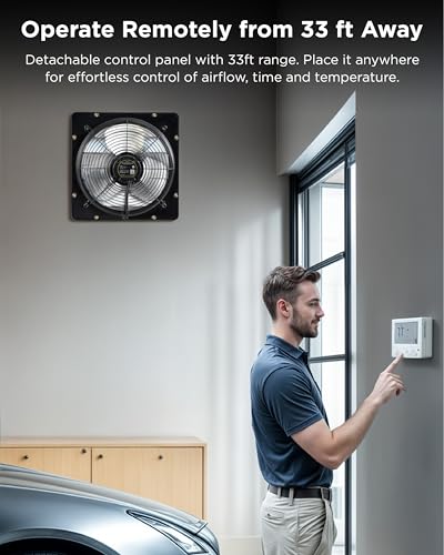 InoKraft Shutter Exhaust Fan with Wireless Control Panel, 14'' Wall Mount Attic Fan with Temperature Controller, 2100 CFM, 8-Speed Adjustable, Ventilation for Attic, Garage, Greenhouse, Chicken Coop - size: 14"
