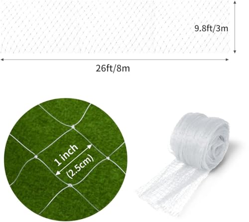 GWHOLE 9.8 x26 Ft Garden Netting with 1'' Square Mesh with Cable Tie for Fruit, Vegetable, Plant Trees Protection, White - size: 9.8x26 ft, 1x1 inch mesh (White, with Cable Ties)