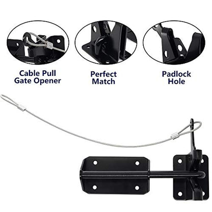 Heavy Duty Automatic Latch for Wooden & Metal Gates, Vinyl Fence, Self Locking Outswinging Pool & Dog Gate Door Latch with Gravity Security & Cable Pull Opener, Black