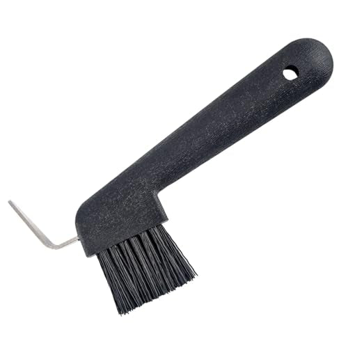 Jeffers Equine Hoof Pick & Brush, Black – Horse Hoof Cleaning Tool for Grooming, Farrier, Equestrian Care – Durable Hoof Pick with Stiff Bristles – 4 inch Easy Grip Handle - color: Black