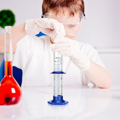 Thick Glass Graduated Cylinder Measuring Liquid Lab Cylinders with Anti-Falling Plastic Base and Bumper Guards and Cylinder Brush (Glass, 25ML) - size: 25ML