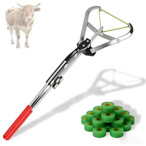 Cattle Banding Tool Kit, Stainless Steel Large Expander Pliers with 24pcs Rubber Bands, Bull Banding Tool for Big Livestock, Bull, Sheep, Goats, Calves Care on Farm and Ranch - color: silver, size: Large