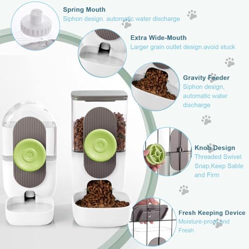 Lemtrflo Hanging Automatic Food Water Dispenser,Gravity Rabbit Feeder, Water Dispenser Food Bowl for Bunny Chinchilla Guinea Pig Hedgehog Ferret (White Brown) - color: White Brown