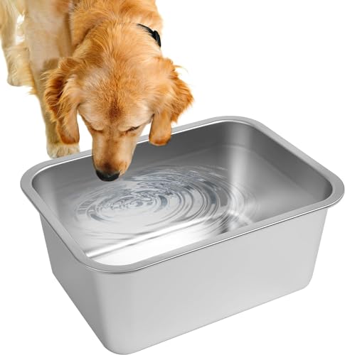 0.85 Gallons Large Dog Water Bowl, Stainless Steel Metal Dog Bowls, Large Capacity Pet Food Bowl Water Dish for Indoor and Outdoor Universal for Small Dogs 12.6''×8.7''×2.8'' - color: 1PCS(Original Color), size: 0.85 Gallons
