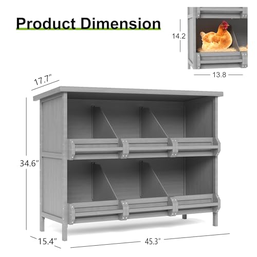 2-Tier Nesting Boxes for Chickens, 6-Compartment, Wooden Chicken Nesting Box for Laying Eggs, Chicken Laying Boxes with Perch, Solid Wood Egg Laying Box for Hens, Ducks, 1 Pack - size: 45.3" x 17.7" x 34.6"