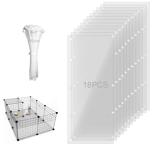 18PCS Pet Cage Guard, Rabbit Urine Guard, 13.8" x 4.7" Pet Cage Edge Liner with 180PCS Ties for Rabbit, Guinea Pig, Hamster, Chinchilla, Hedgehog, Ferret, Bunny - size: 13.8" x 4.7" - 18PCS
